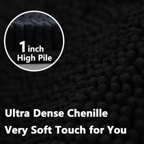Image of BOANKODU Bathroom Rugs 59x24, Extra Soft Absorbent Chenille Bath Rugs, PVC Backing Quick Dry, Machine Washable Bath Mats for Bathroom Floor, Tub and Shower, Home Decor Accessories,Black