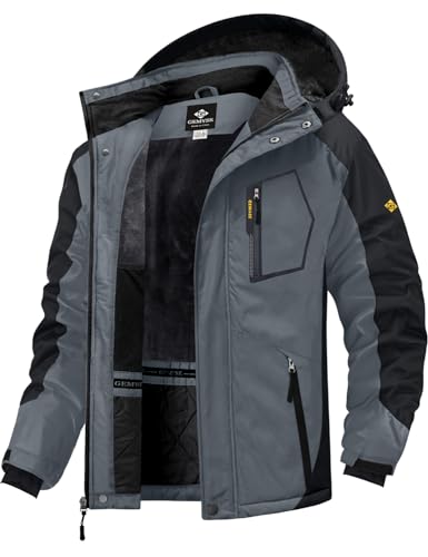 Gemyse Chaqueta De Esquí Impermeable De Montaña Para Hombre Abrigo De Invierno De Lana Antiviento Con Capucha Negro Gris 02,L