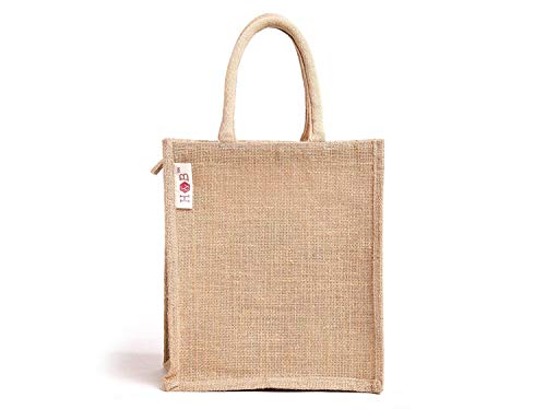 H&B Jute bags for lunch for men | Jute bags with zip | Jute Tote Bag | Jute Tiffin Bags | Printed Jute Bag | jute carry bag | Jute bag medium size (Print: Dine 3, Beige, Size: 11x9x6 Inch)