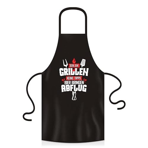 YORA Grillschürze für Männer lustig - Bin am Grillen Vatertagsgeschenk inkl. Urkunde - Grill Schürze als Geschenk für Männer zum Vatertag / Herrentag - Z Rot