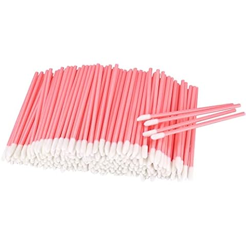 300 Stück Make Up Lippenstift Pinsel, Lippenpinsel, Lippenstift Applikator Lipgloss Pinsel, Schminkpinsel für Lippen Makeup - Rosa Cover