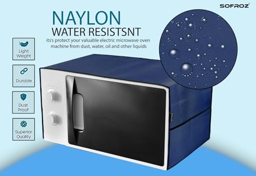 Image of Microwave Oven Cover for Durable, Waterproof and Dustproof Kitchen Protector with 4 Side Storage Pockets for Kitchen Accessories (100 x 35 cm) (Navy Blue)