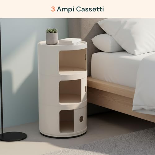 Mobiletto Rotondo Con Cassetti Scorrevoli – Comodino Moderno In Abs - 2