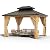 Litake 10x12ft Hardtop Gazebo Double Roof with Nettings and Curtains, Aluminum Frame, Wood Grain Heavy Duty Galvanized Steel Outdoor Combined of Vertical Stripes Roof for Garden, Patio, Lawns, Parties