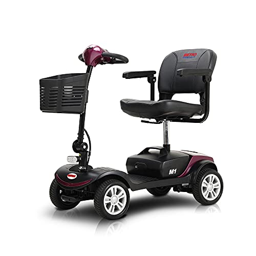 MWrouqfur Folding Mobility Scooter for Seniors 4 Wheel Scooter for Adults Electric Medical Scooter Compact for Foldable in Boot Trunk for Traveling with Seniors (Red), Black, 1.0 Count