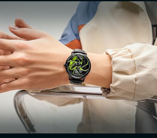 Image of FANMIS Men's Racing Car Wheel Watch 3D Spinning Dial Stainless Steel Watch | Creative 3D Spinning Car Quartz Large Skeleton Face and 30M Water Resistance Designed for Car Fans and Daily Wear.