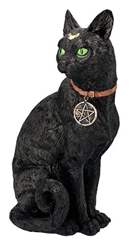 Estatua Realista de Gato Negro con Luna y Amuleto Wicca 12 pulgadas miniatura 2