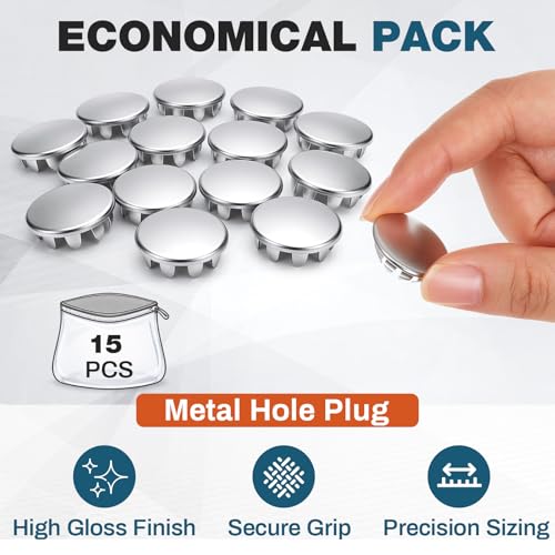 Image of Hicarer 15 Pack Fit 5 /8 inch(15.9mm) Hole Metal Hole Plugs, Nickel-Plated Steel Snap-in Cover for Exposed Holes, Electrical Box Knockout Plugs, No Welding Required for Sinks, Furniture, Automotive