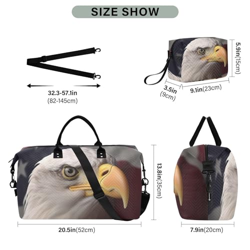 Large Travel Duffel Bag, Bald Animal American Sports Tote Gym Bag, Shoulder Weekender Overnight Bag for Women Men, Carry On Luggage with Toiletry Bag3