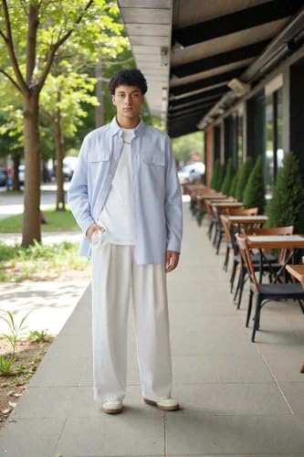 Image of KOTTY Men's Wide Leg Casual Style Korean Trousers with Relaxed Fit Tailoring Modern Structured Design for Professional Wear