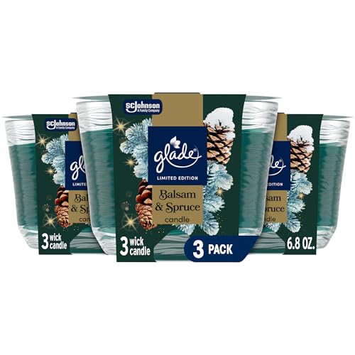 Glade 3-Wick Scented Candle Jar, Balsam & Spruce, Air Freshener Infused with Essential Oils, 6.8 Oz...