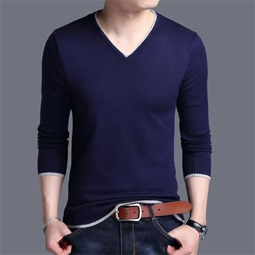 V Neck Solid Color Slim Fit Pullover Sweater Mens Spring Autumn Casual Fashion Elegant Business Long Sleeved Knitted3
