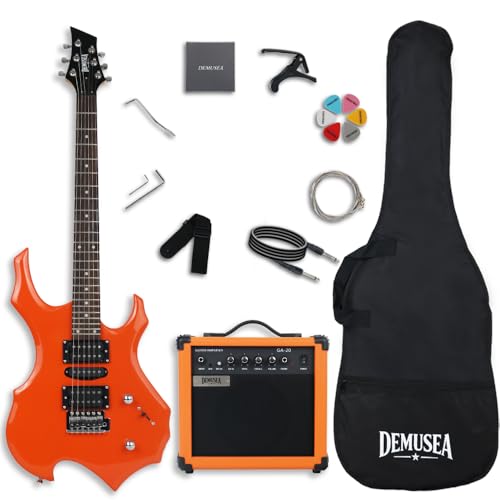 Electric Fire Flame Guitar Kit With Standard 20W Amp Set Orange Color Solid Popular Body Maple Neck 24F Fingerboard HSH Pickups Single Tremolo Bridge Accessories Pack In As Free