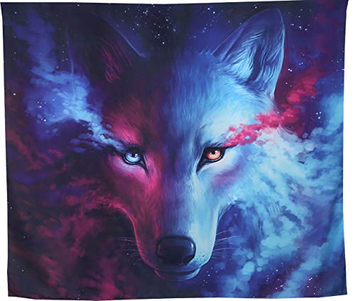 Poise3EHome 78X59inches Tapestry Wall Hanging Trippy for Bedroom, College Dorm, Room Decor(Blue,Wolf)