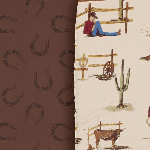 Image of Sweet Jojo Designs 2-Piece Baby Bassinet Sheets Set (Tan Brown Western Cowboy) for Boys, Infant Newborn Nursery, Oval, Rectangle & Hourglass Mattress (Horseshoe Print & Wild West Southern Charm Horse)