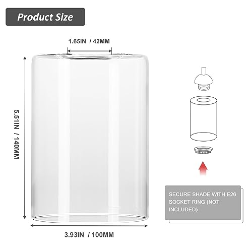 Image of Clear Glass Shade, Cylinder Glass Lamp Shade Lampshade Replacement for Lighting Fixture, Ceiling Fans, Chandelier, Table Lamps, Wall Lamp