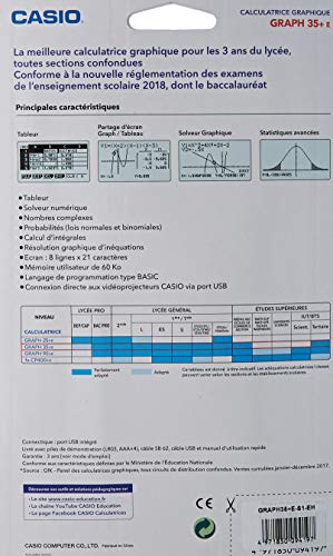 Casio Graph 35+ E calculatrice scientifique lycée avec mode examen