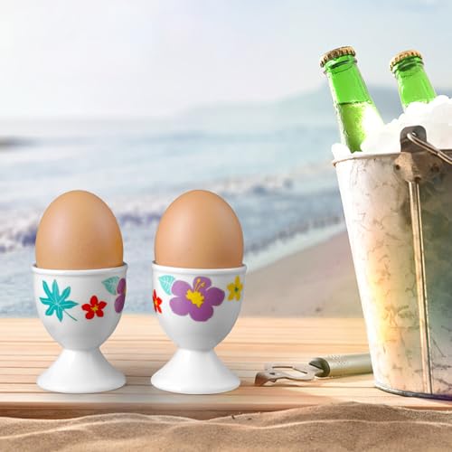 Image of Cinf Easter Ceramic Egg Cups, Set of 2, Hawaii Flower Egg Holders