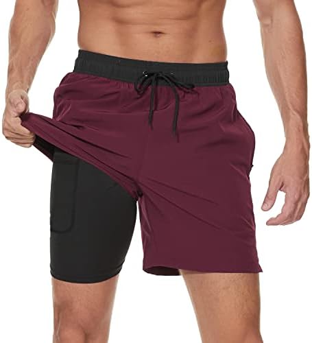 Arcweg Badehose für Herren mit Kompression Liner 2 in 1 Atmungsaktiv Badeshorts Männer Elastisch Trainingsshorts Verstellbar Tunnelzug mit Reißverschlusstaschen