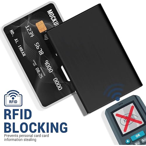 Image of MINI2BUY Metal Card Wallet (Up-to 20 Large Card Slots) RFID Protected Men & Women for Credit | Debit | ATM | Business Cards for Corporate Gift-Easy Click Button Closure (9.5 x 6.6 x 1.9 CM) (Black)
