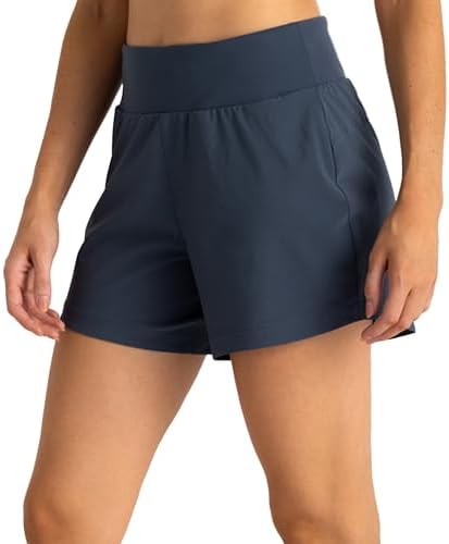 Free Fly Women's Lined Active Breeze Short - Odor Control, Sun Protection UPF 50+ Womens Exercise Shorts - 5" Inseam - Blue Dusk II, Medium