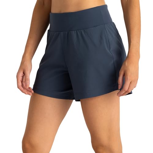 Free Fly Women's Lined Active Breeze Short - Odor Control, Sun Protection UPF 50+ Womens Exercise Shorts - 5' Inseam - Blue Dusk II, Medium