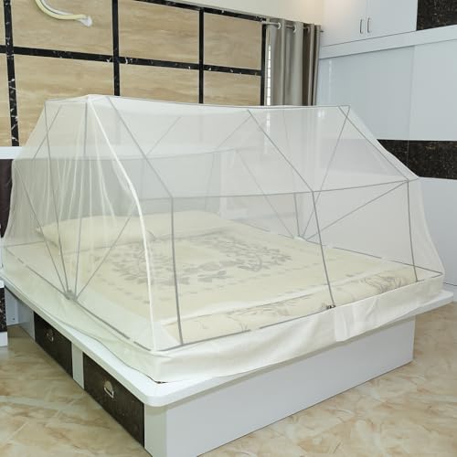 Image of Comfort Mosquito Net | Foldable Poly-Cotton Mosquito Net with Metal Frame | King Bed Size 6 x 6 ft (Cream)