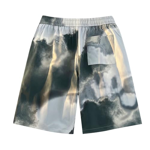 Generic Men's Casual Gradient Color Shorts Chinese Style Elastic Short Pants Contrasting Colors Drawstring Five-Point Pants2