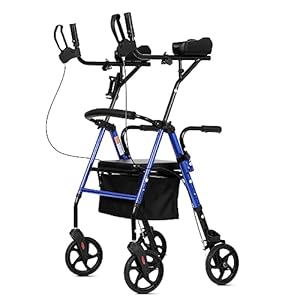 ELENKER Upright Walker, Stand Up Rollator Walker with Padded Seat and Backrest, Lightweight, Compact Folding, Fully Adjustment Frame for Seniors, Blue