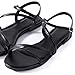 YANWENFANG Women Flat Sandals Strappy Black Size 8 Dressy Summer Cute Walking Comfort Leather Beach Ladies Vacation Boho Fashion Slides