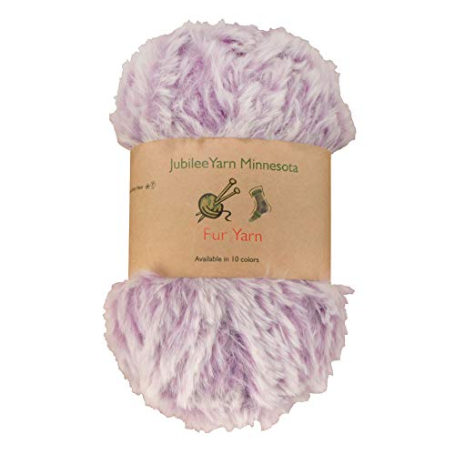BambooMN Chunky Fluffy Faux Fur Eyelash Yarn - 100% Polyester - 100g/Skein - 2 Skeins - Lavender and White