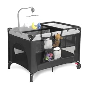Pack and Play, Travel Crib, with Changing Table, Portable Pack and Play, with Carry Bag, Foldable, Portable Crib for Toddlers 1-3(Black)