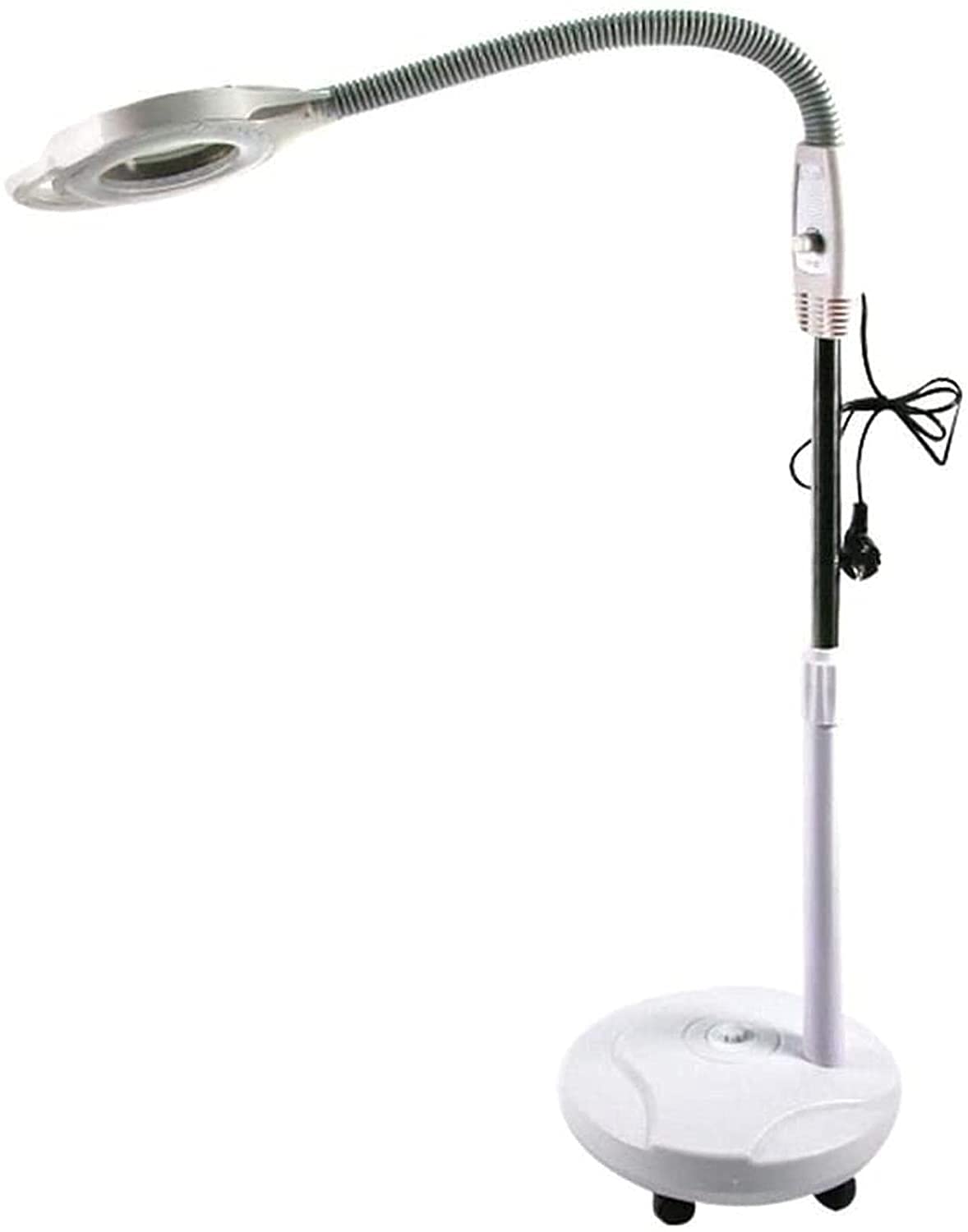 Elegante lámpara de pie blanca con lupa 3X y brazo telescópico