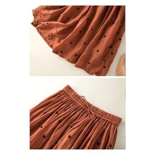 Womens Polka Dot Linen Maxi Skirt Summer Comfy Tiered Elastic High Waisted Aline Flowy Swing Pleated Skirts for Women4