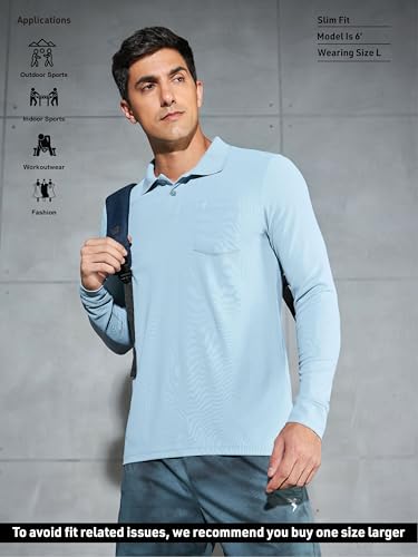 Image of TECHNOSPORT Men Polyester Slim Fit Polo Neck Full Sleeve Matpiq T-Shirt with Patch Pocket for Regular Use