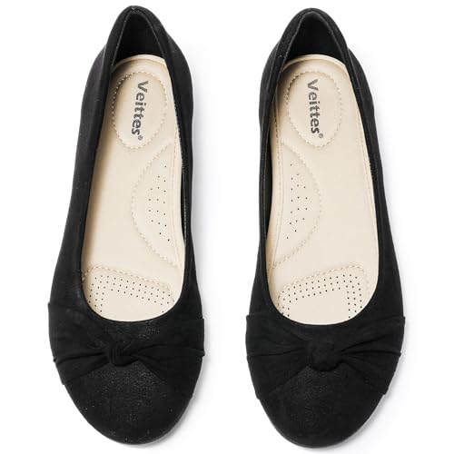 Image of Veittes Women's Wide Width Flat Shoes, Dressy Round Toe Slip On, Soft Comfortable Office Work Daily Walking Ballet Flats.