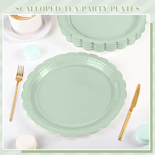 NatNarr 30 Pcs Sage Green Paper Plates 9 Inch Scalloped Party Plates Disposable Dinner Plate Green Dessert Plate for Birthday Baby Shower Wedding - Image 6
