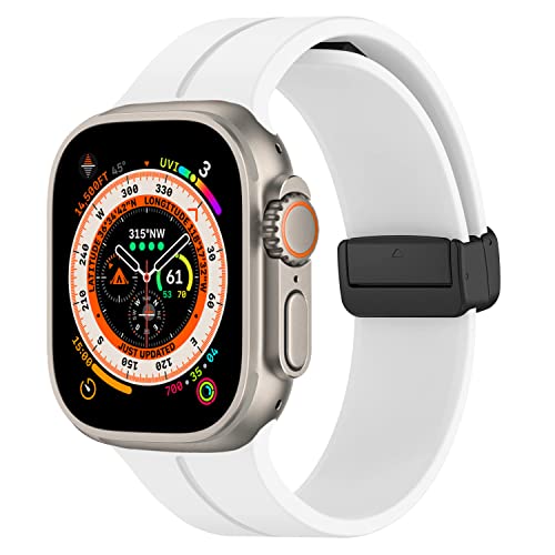 Magnetic for Apple Watch Ultra Band 49mm 45mm 44mm 41mm 40mm iWatch Bands 38mm 42mm Men/Women,Soft Sport Silicone Replacement Wristband Correa Strap for Apple Watch Band Series 8/7/6/5/4/3/2/1/SE