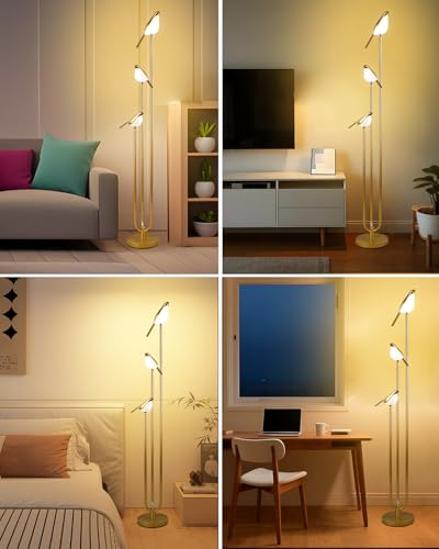 Image of Floor Lamp with Tray, 2Pcs 3000K Soft Warm White Bulbs Included, Mid Century Modern Standing Lamps, Gold Dimmable Globe Floor Lamp for Living Room /Wedding /Party
