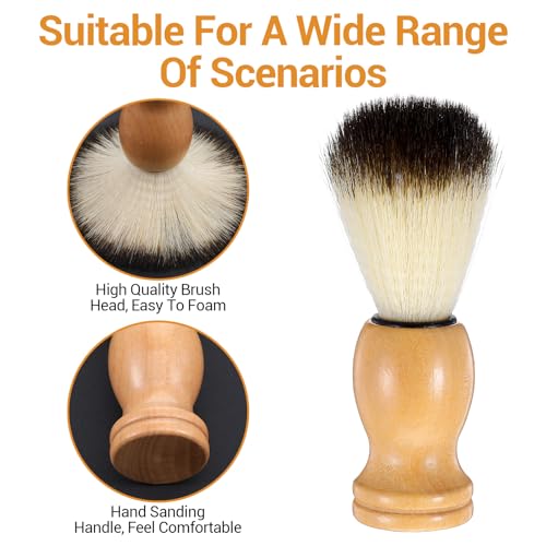 12 Pcs Wood Handled Hair Shaving Brush Professional Salon Tools Beard Grooming Tool for Men Shave Accessory - Thumbnail 3