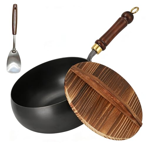 Wok japonés de hierro fundido con tapa de vidrio 11.02in miniatura 1