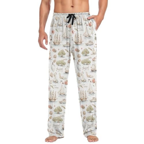 Men’s Travel Landscape Pattern Pajama Pants with Pockets, Comfortable Lounge Sleep Bottoms#2533