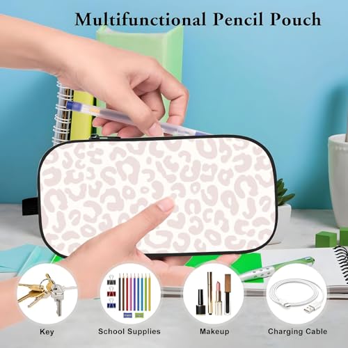 Image of WOBAGMEN Double Layer Pencil Case with Handle Large Pencil Bag Cute Print Pencil Pouch for Boys Girls (Silver Leopard)