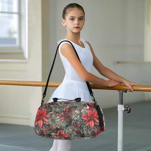 Duffle Bag for Boys or Girls with Shoes Compartment, Red Brown Leaves Sports Travel Bag Overnight3