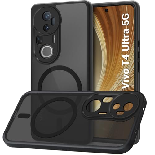 Image of TheGiftKart Hybrid Shockproof Back Cover Case for Vivo T4 Ultra 5G Compatible with MagSafe | Hard Back Cover Case for Vivo T4 Ultra 5G (PC & TPU, Translucent Smoke Matte Back, Black Sides)