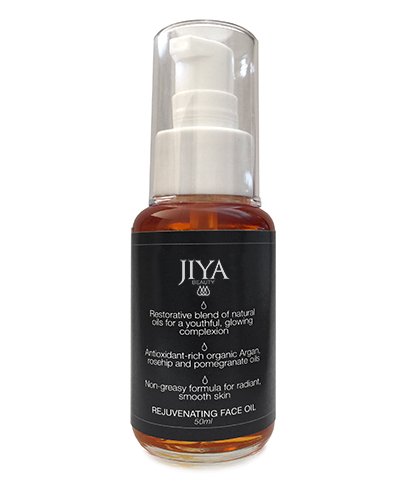 Rejuvenating Face Oil By JIYA BEAUTY. Restorative Blend of Natural Oils, Including Organic Pomegranate, Seaberry and Rose Hip Seed Oils, for a Youthful, Glowing Complexion.