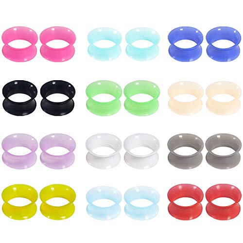 TOPBRIGHT 12 Pairs Ultra Thin Soft Silicone Ear Gauges 24 PCS Earring Plugs