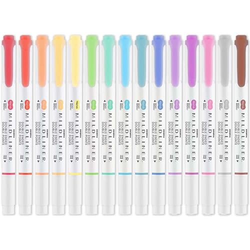 Zebra Pen Mildliner Textmarker mit doppelter Spitze, breite und feine Spitze, doppelseitige Marker, Packung mit Farben in Umschlag-Geschenkverpackung, säurefreie und ungiftige Tinte, 15 Stück