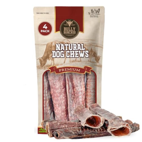 Bully Bunches Beef Trachea Dog Chews - Long Lasting Natural Dog Treats for Medium & Large Dogs High Protein Crunchy Chew with Natural Collagen & Joint Support (12 (Pack of 4) Beef)
