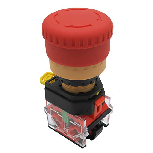 mxuteuk 2NC Red Mushroom Switch 22mm Red Mushroom Emergency Stop Push Button Switch AC 660V 10A + Protective Cover Anti-misoperation,3 Years Warranty LA36-02ZS-XYB - Image 4
